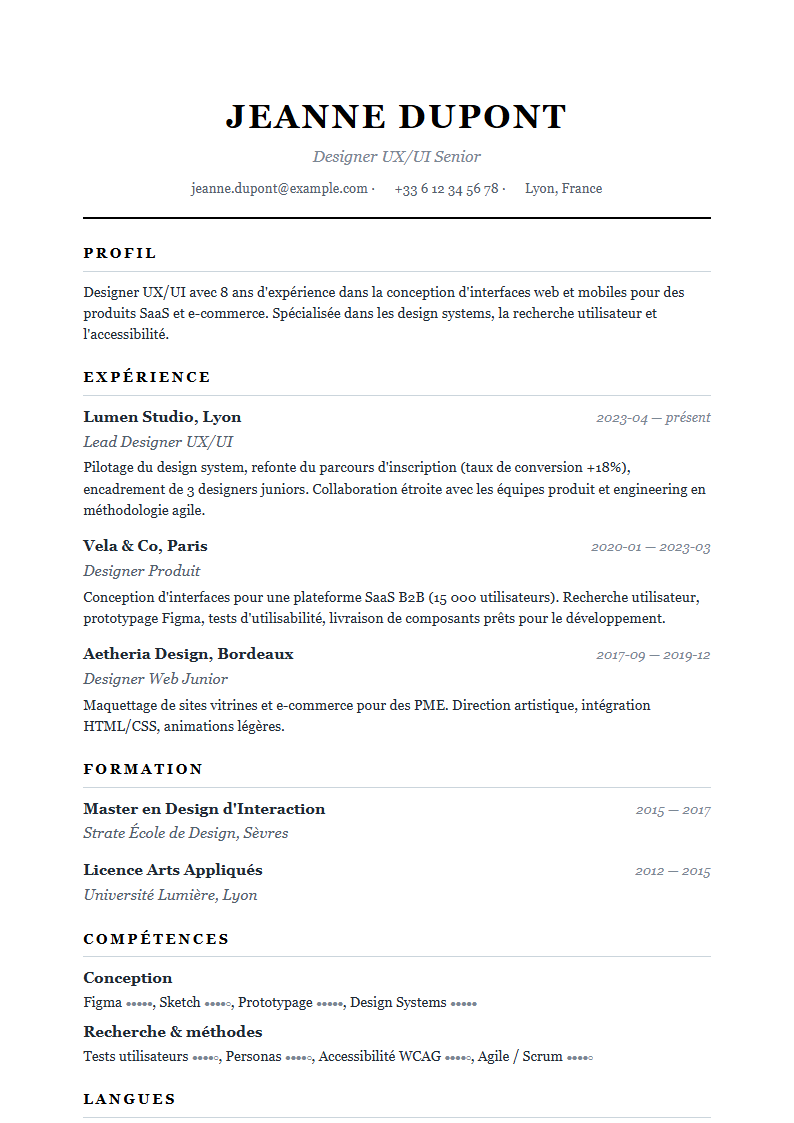 Aperçu du modèle Minimal One Column